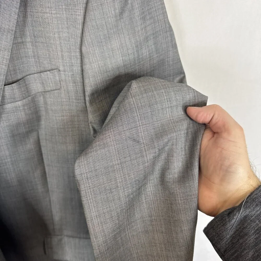 English Laundry Super 100’s Wool Blazer Gray Check 44R Two Button Classic Lined‎